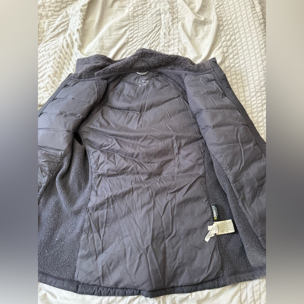 L.L. Bean Downtek Jacket Women's Small Gray Puffer Full Zip Fleece Lined Collar - Picture 5 of 6